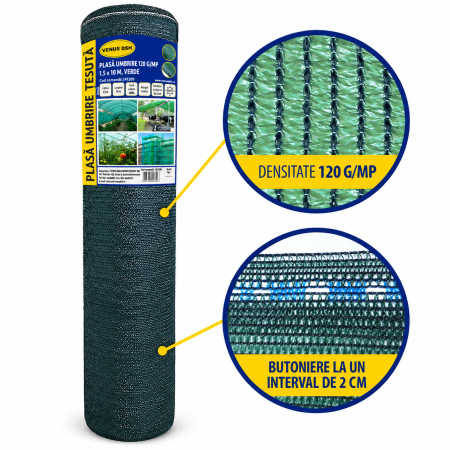 Plasa umbrire 120 g/mp, 1.5 x 10 m, verde